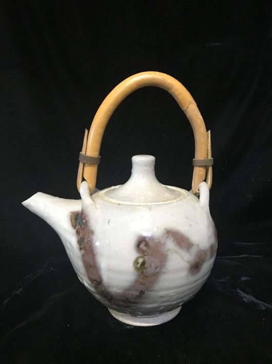 Teapot - White glaze with decoration, cane handle