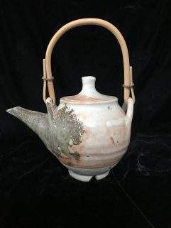Teapot - Shino glaze with eucalyptus ash, cane handle