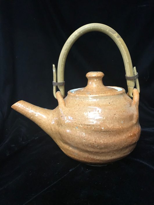Teapot - Red Shino glaze, cane handle