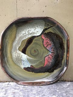 Platter - Teadust glaze with copper and white glaze decoration