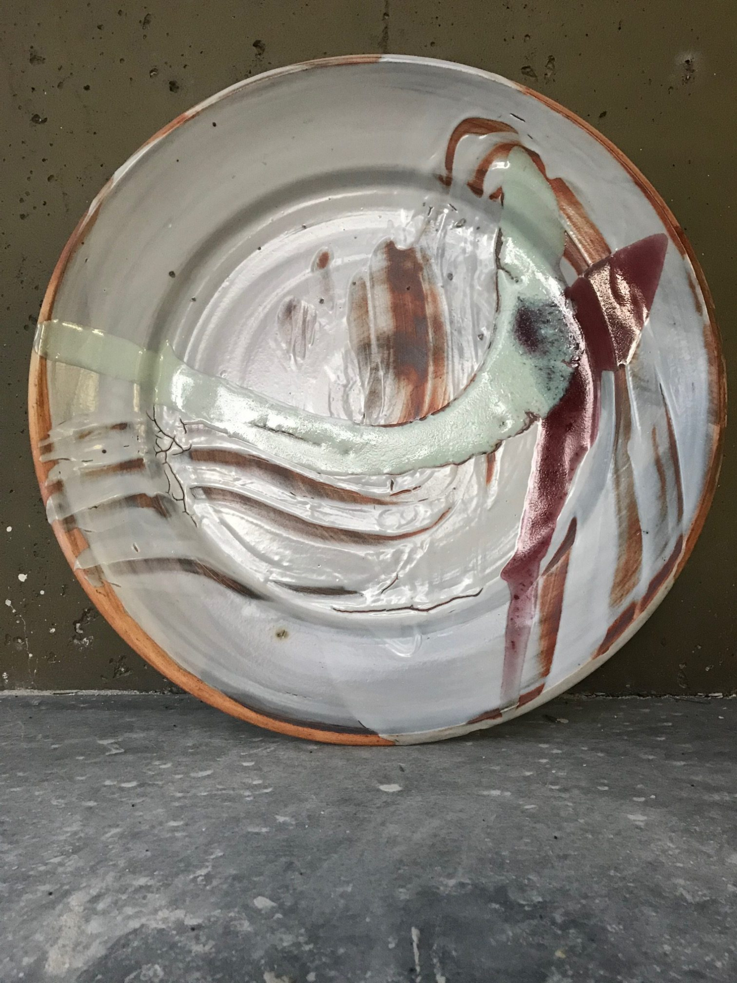 Platter - Shino glaze on Red clay body with decoration