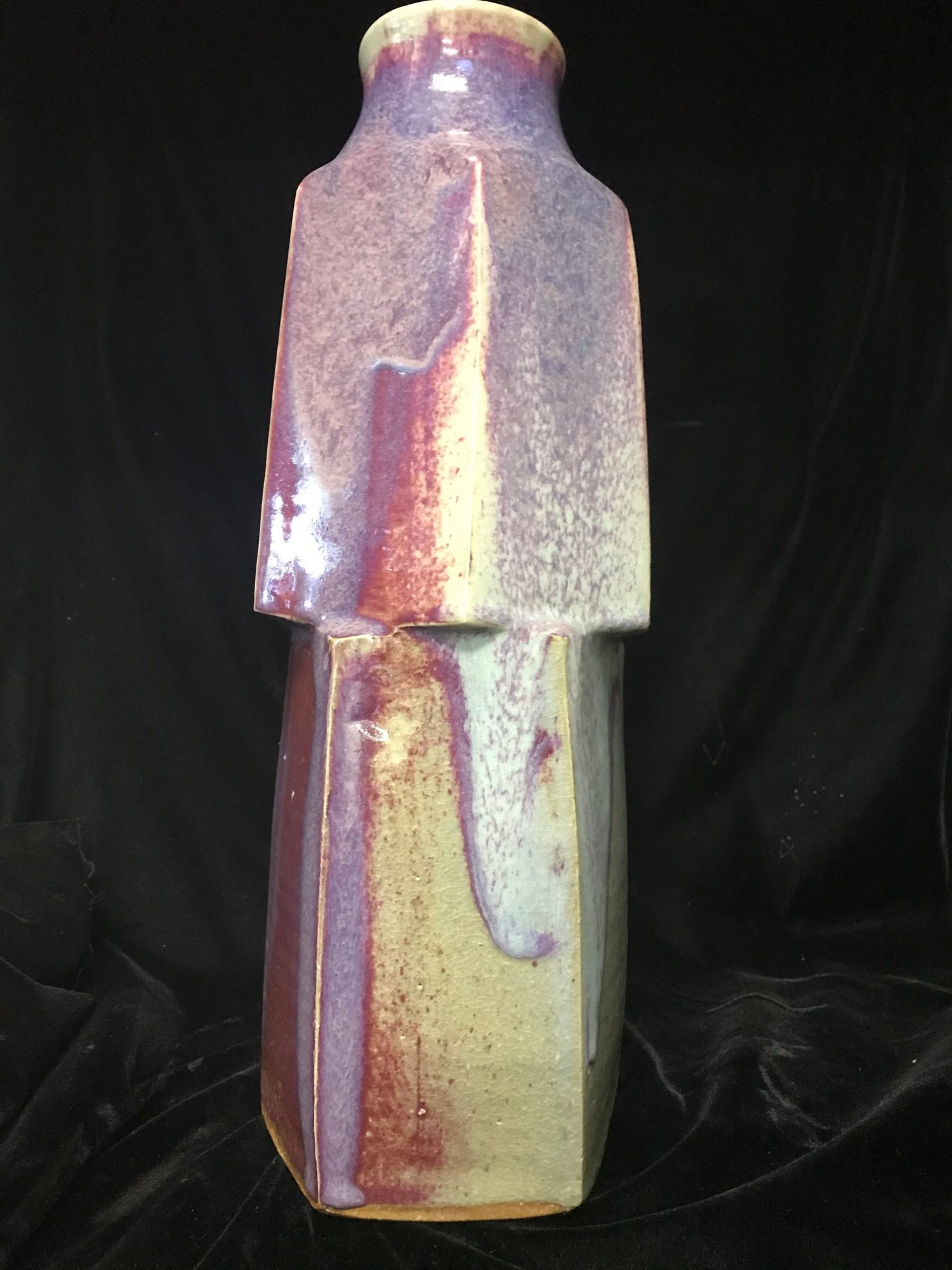 Vase- Pentagonal shaped, copper red glaze