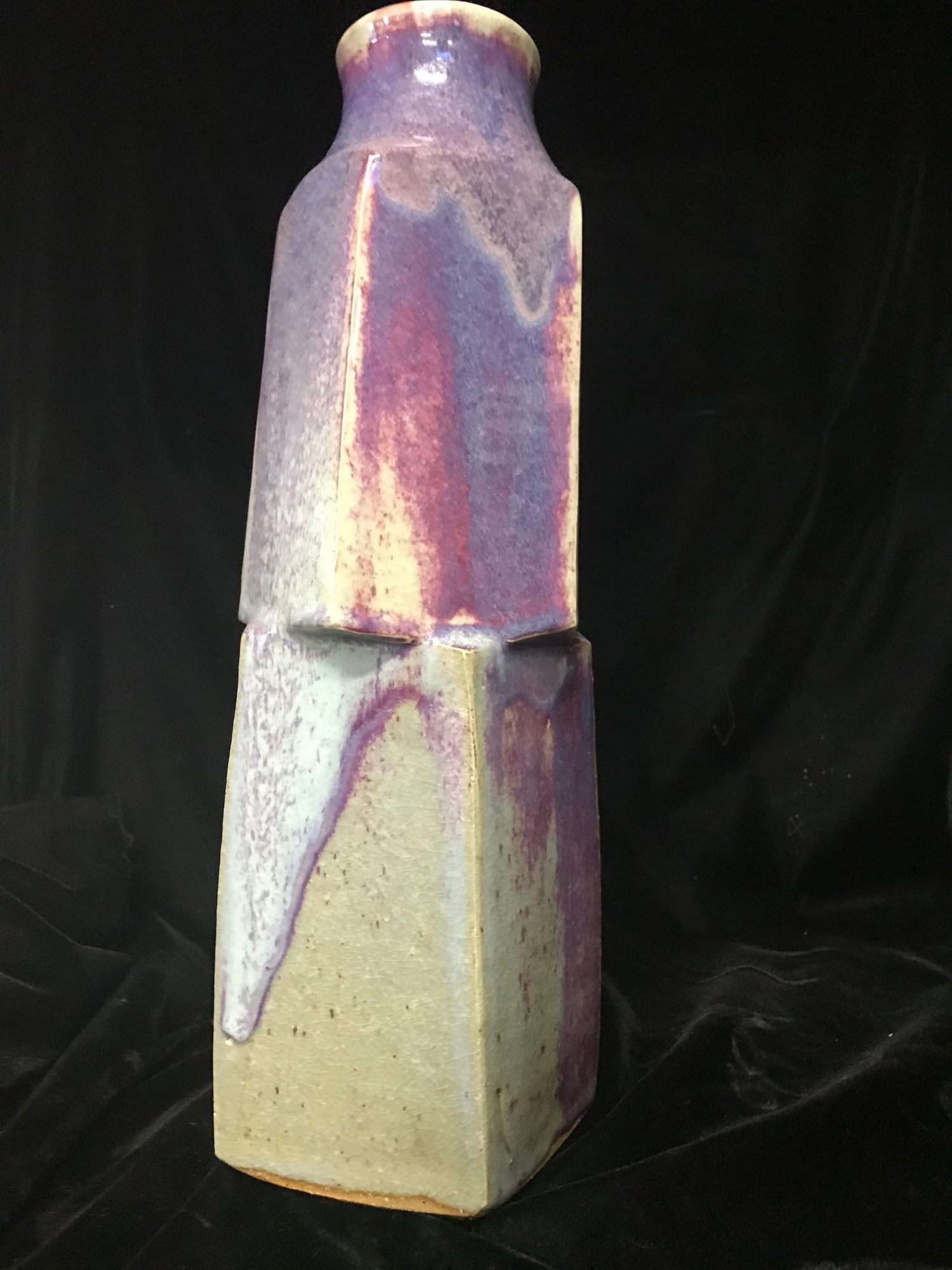 Vase- Pentagonal shaped, copper red glaze