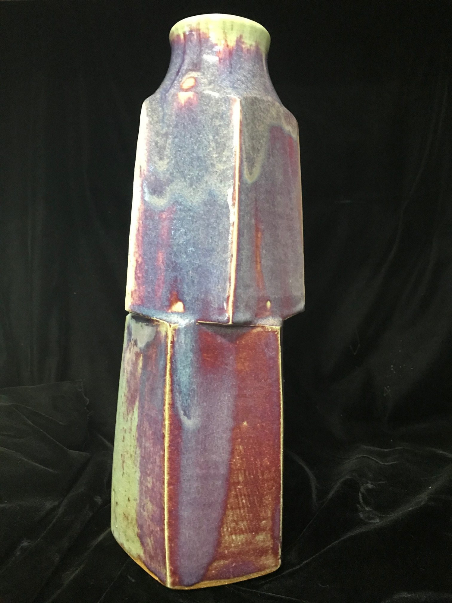 Vase- Pentagonal shaped, copper red glaze
