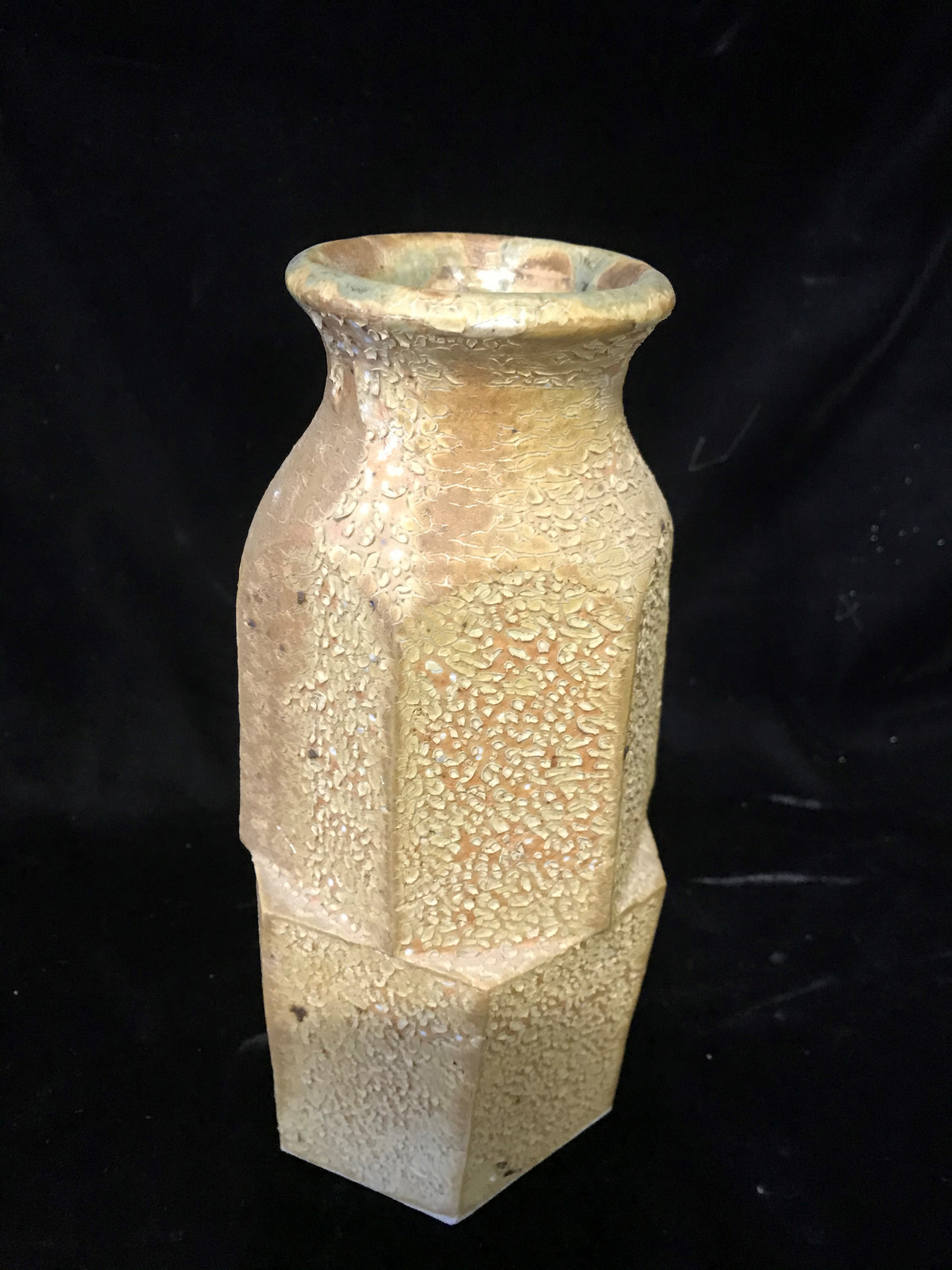 Vase - alligator skin type glaze , Pentagonal twist 