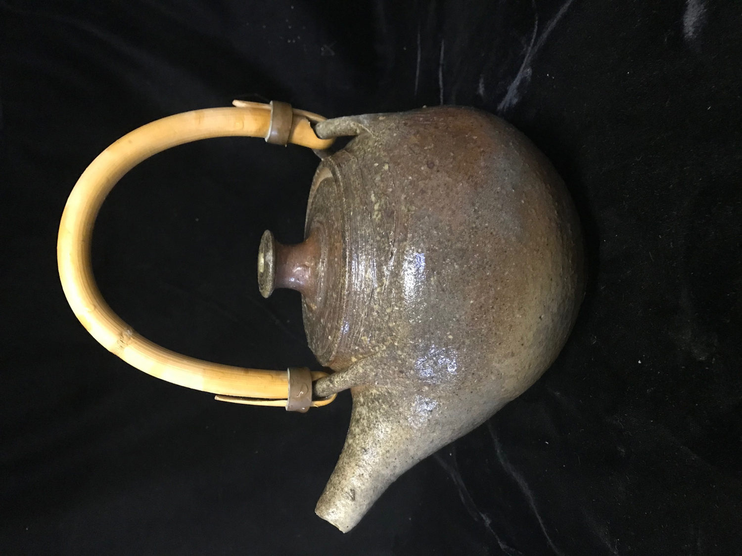 Teapot - Wood fired with fly-ash, cane handle